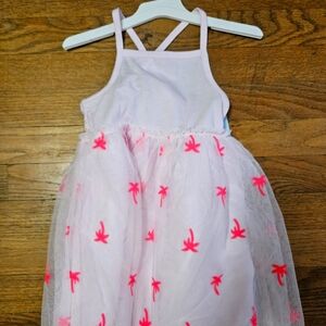 Pink and White Dress with Palm Tree Design